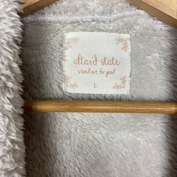 Altar'd State Faux Fur Jacket Size L Beige Cream Open Front Shearling Cardigan - Picture 5 of 9